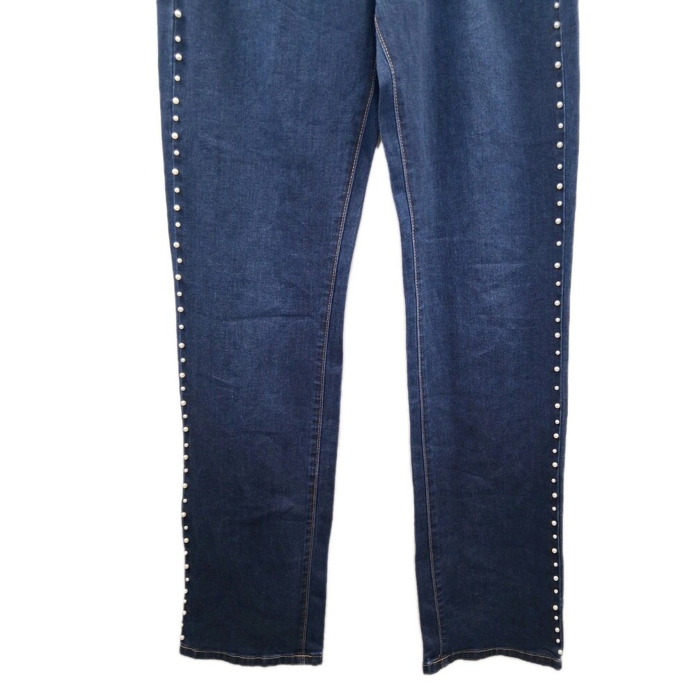 Bebe The Bling String Pearl Embellished Straight Leg Jeans Indigo Wash Size 6 - Picture 8 of 16